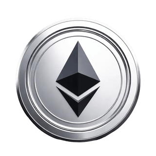 Ethereum (ETH) 코인을 표현한 떠 있는 그래픽 요소